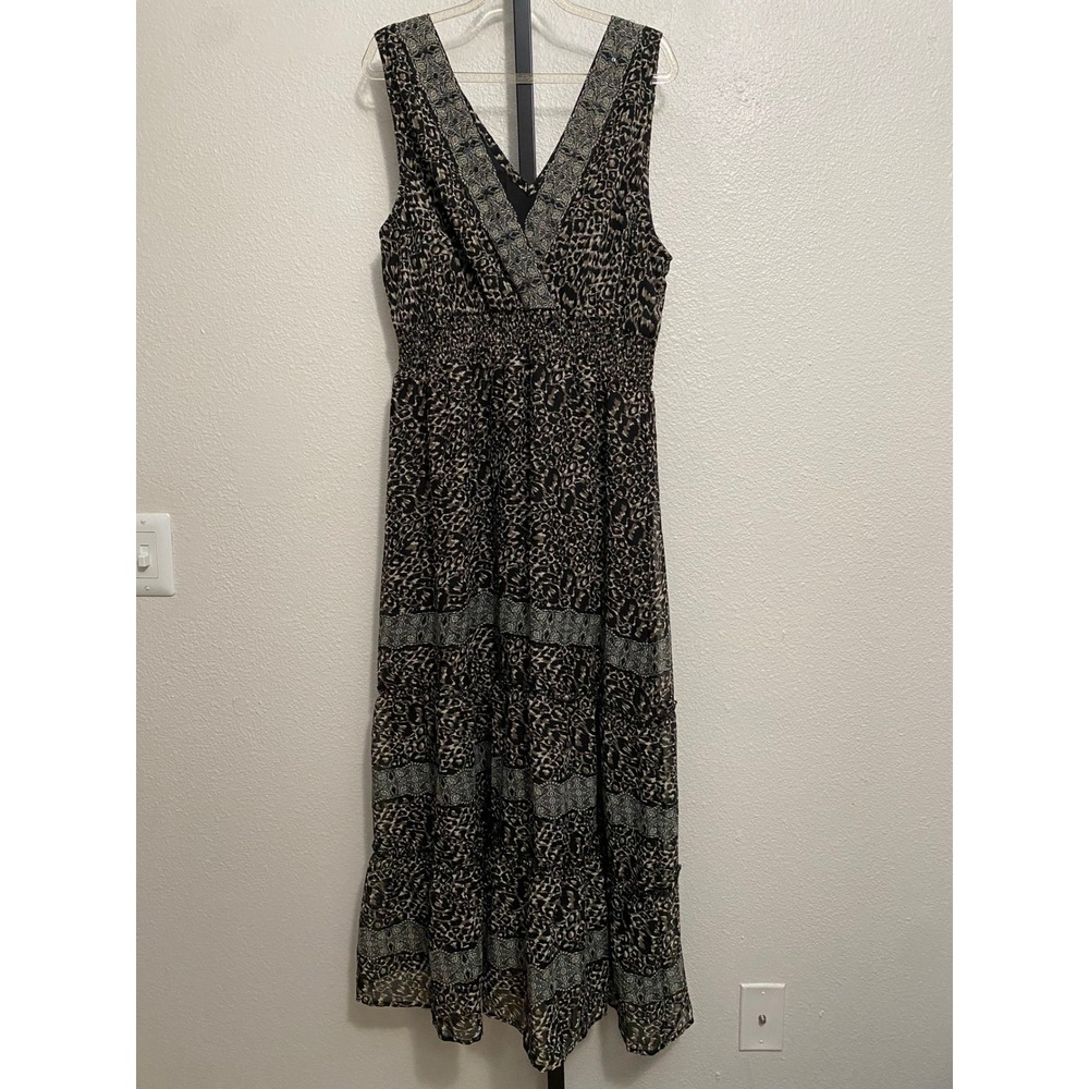 Vintage Tiered Maxi Dress XL Cottagecore Boho Indie Festival Whimsical Leopard